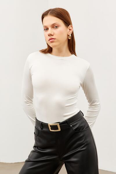 Bipantolon Kadın Beyaz Bisiklet Yaka Body