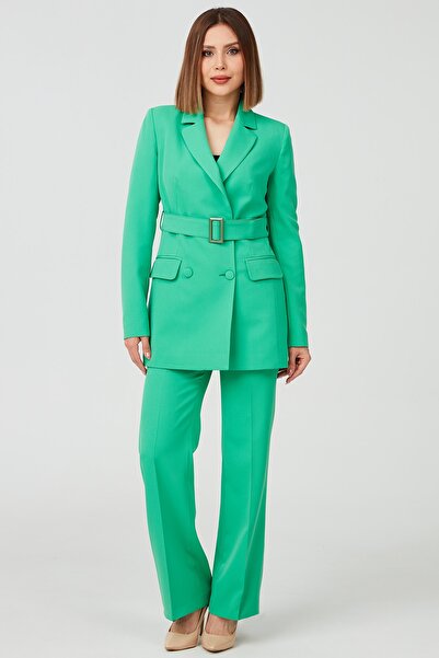 GEZ GİYİM Kadın Kruvaze Yaka Ceket Pantolon Takım