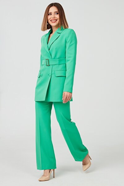 GEZ GİYİM Kadın Kruvaze Yaka Ceket Pantolon Takım