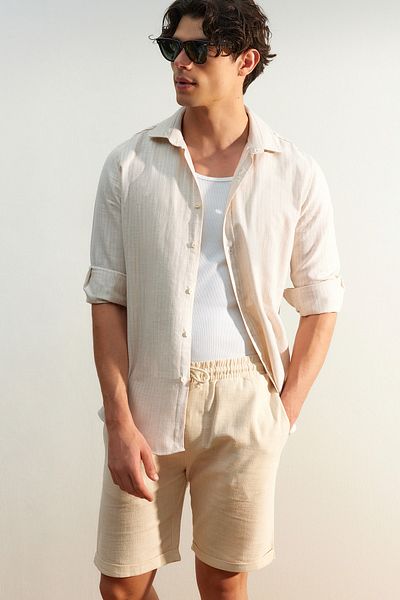 Trendyol Collection Šortky Ecru Linen Look Regular Fit - TMNSS23SR00030