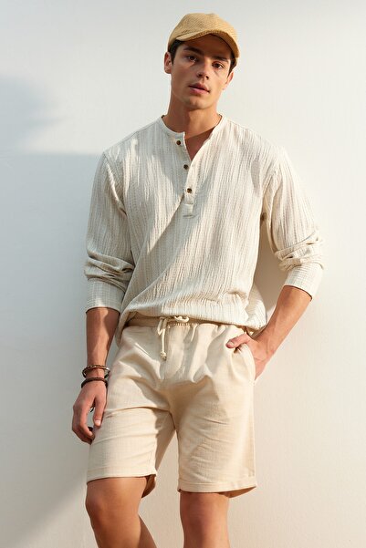 Trendyol Collection Šortky Ecru Linen Look Regular Fit - TMNSS23SR00030