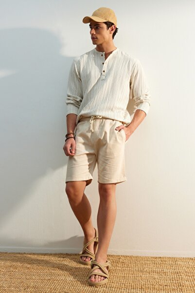 Trendyol Collection Šortky Ecru Linen Look Regular Fit - TMNSS23SR00030
