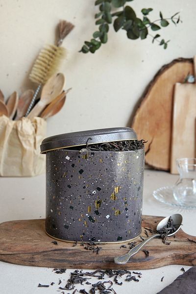 EVLE Er004-8g Terrazzo Brown Patterned Oval Metal Storage Container 11x15 Cm