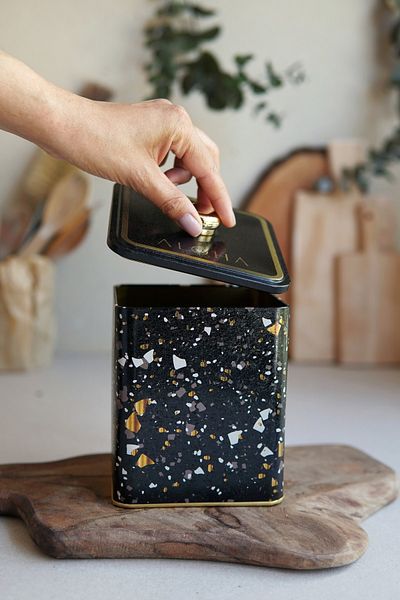 EVLE Er023-1h Terrazzo Black Patterned Square Metal Storage Container 12x12 Cm