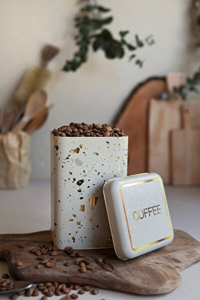 EVLE Er022-9G Terrazzo Cream Patterned Square Metal Storage Container 11X11 cm