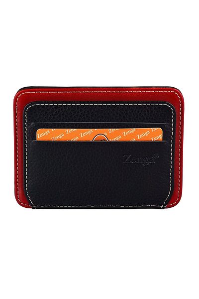 Zenga Black Red Genuine Leather Card Holder Zenga023