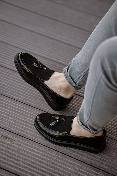 Chekich Pantofi sport pentru bărbați din piele neagră CH002