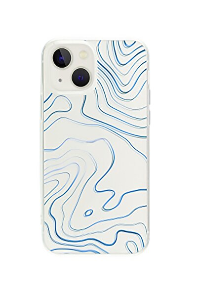 butikcase iPhone 13 Blue Line Abract Transparent Phone Case