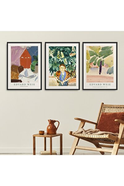 HOMEPACK 3 Parça Çerçeveli Tablo Edvard Munch, Edvard Weıe Klasik Eserler Hpn149