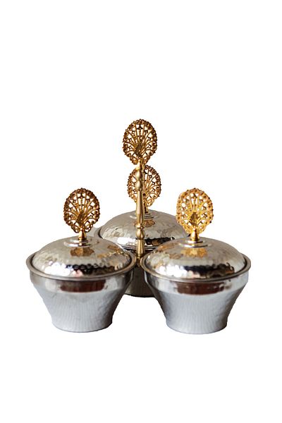 ANTEPSEPETİ Copper Silver Plated 3-Piece Spice Shaker