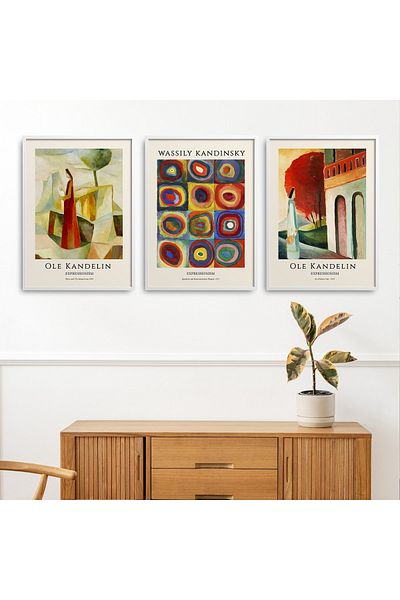 HOMEPACK Σετ ζωγραφικής με κορνίζα 3 τεμαχίων Ole Kandelın, Wassily Kandinsky Classic Works Hpn146