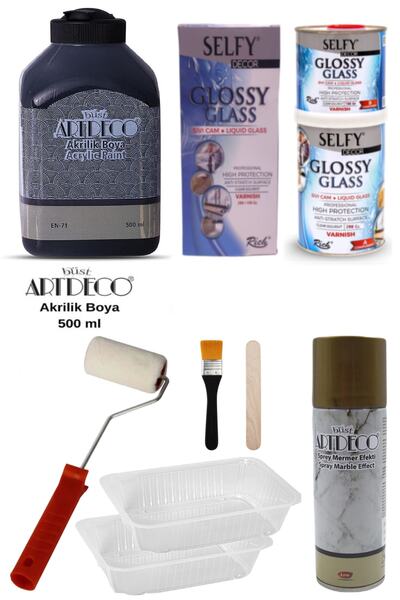 GLANCE Artdeco Boya 500 Ml Siyahselfy Decor Glossy Glass 200+100gr Balkon,ban...