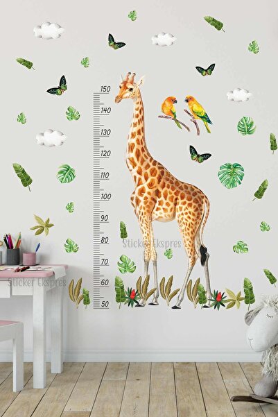 Sticker Ekspres Tropikal Zürafa Boy Cetveli Boy Ölçer Çocuk Odası Duvar Stick...