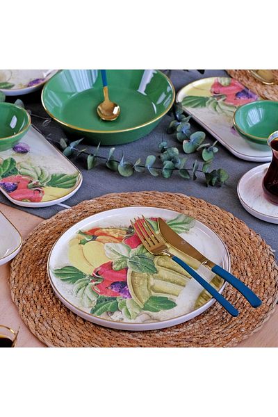 Glore Verdura Gold Gilded 41 Piece Ceramic Breakfast Set for 6 People