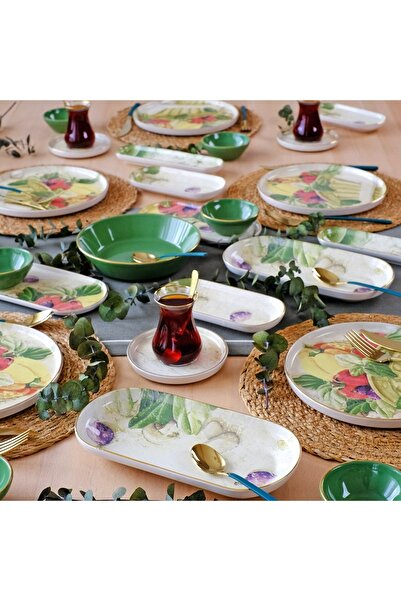 Glore Verdura Altın Yaldızlı 6 Kişilik 41 Parça Seramik Kahvaltı Takımı