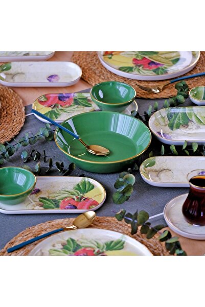 Glore Verdura Altın Yaldızlı 6 Kişilik 41 Parça Seramik Kahvaltı Takımı