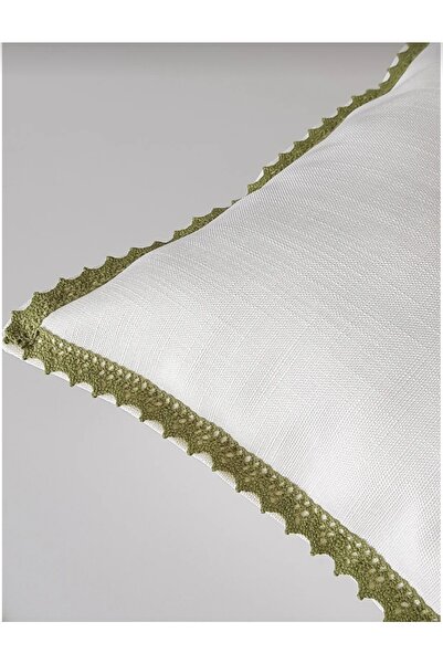 Fabric by Gülçin Pamuklu Ham Koton Düz Krem Renk Yeşil Dantel Biyeli Dikdörtg...