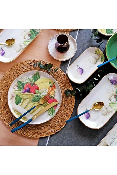 Glore Verdura Gold Gilded 32 Piece Ceramic Breakfast Set for 6 People