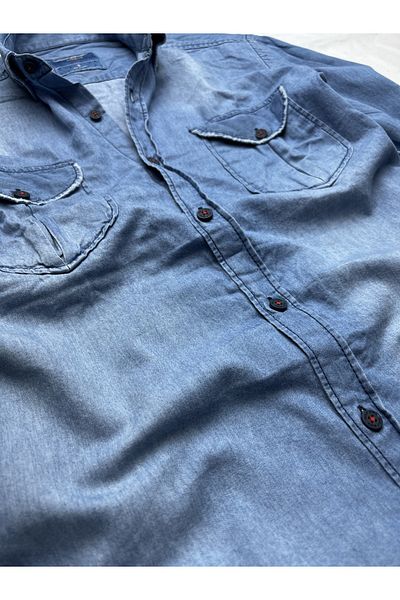 GULF BIRD Slim Fit Πουκάμισο τζιν από καθαρό βαμβακερό ύφασμα--διπλό μπλε--