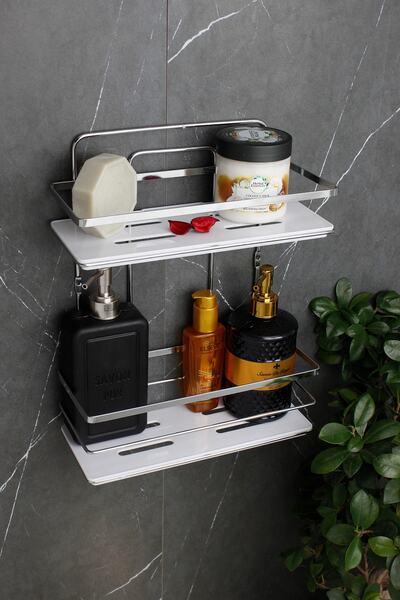 HIMYHOME Κρυστάλλινο ράφι χρωμίου διπλό λάμπα μπάνιου και καλλυντικών οργάνωσ...