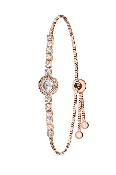 Polo Air Tek Sıra Zirkon Taşlı Zarif Su Yolu Bileklik Bakır Renk