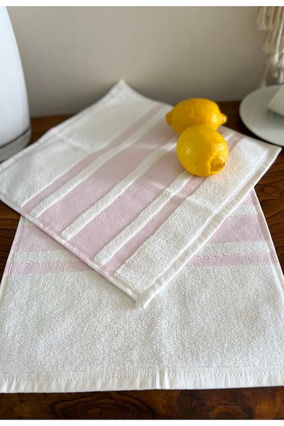 Shopiole 2 Pieces 30cmx30cm 100% Cotton Mini Towels - Set of 2 Kitchen Towels - Guest Hand Towels White Pink