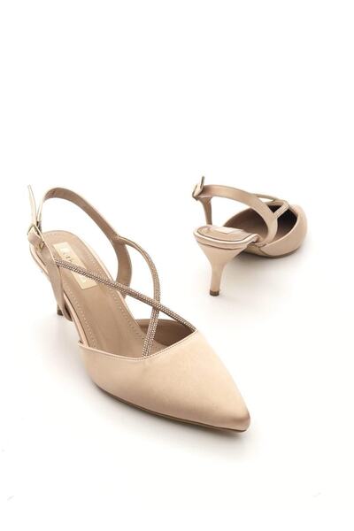 potinonline حذاء سهرة نسائي بكعب صغير مفتوح من الخلف من الساتان K710