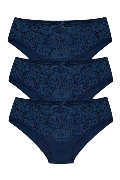 HNX 3-Piece Cotton Waist Lace Detailed High Waist Large Size Women's Panties