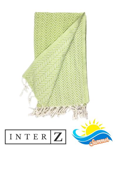 INTER Z Σετ 2 πετσέτες θαλάσσης Peshtemal, 100% βαμβάκι, Xxl 100x180cm, Marmaris, Pistachio Green Navy