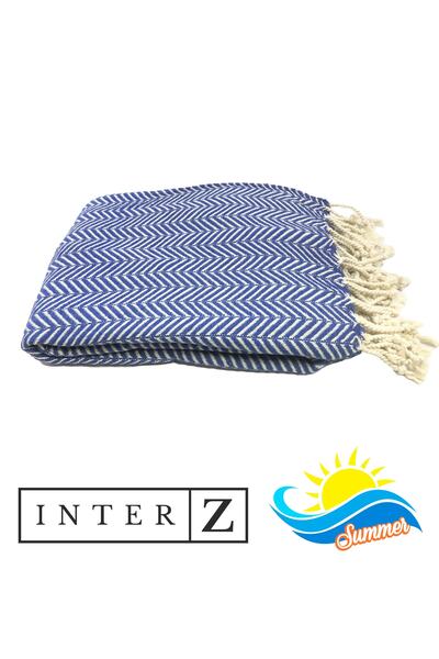 INTER Z Σετ 2 πετσέτες θαλάσσης Peshtemal, 100% βαμβάκι, Xxl 100x180cm, Marmaris, Pistachio Green Navy