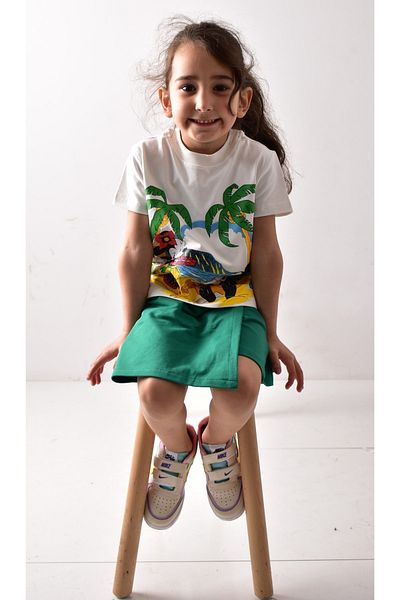 Banadamoda Girl's Printed T-shirt Shorts-skirt Set