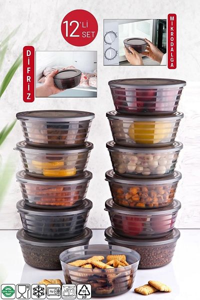 Open Home Concept Arven Set of 12 - Multi-Purpose Microwave and Breakfast Storage Container, Clear-Anthracite