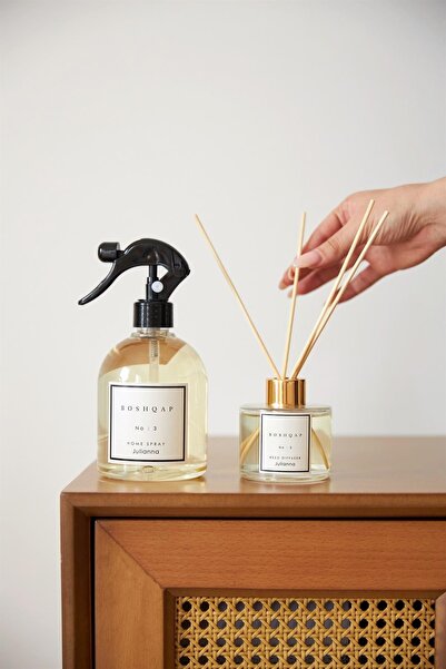 BOSHQAP No:3 Julianna 100 ml Çubuklu ve 500 ml Sprey Oda Kokusu 2'li Set