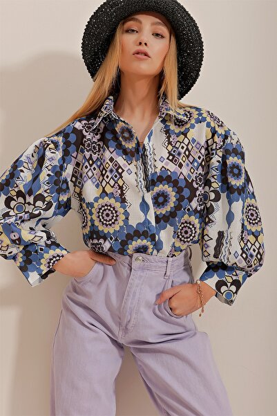 Trend Alaçatı Stili Cămașă țesută din in flameat cu model etnic prințesă alba...