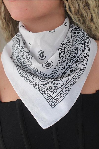 sema aksesuar White 100% Cotton Unisex Ethnic Patterned Bandana Scarf - Bracelet