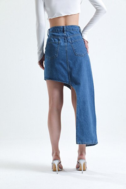 SHEVEGA Синя асиметрична спідниця з розрізом з деніму