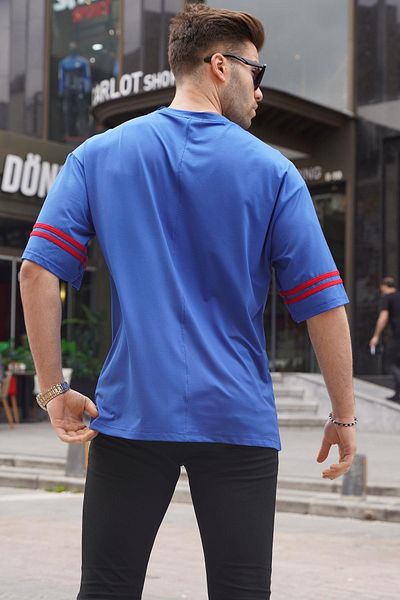 Madmext Μπλε εμπριμέ ανδρικό μπλουζάκι Oversize 6129