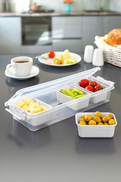 Ecolux 4 Compartment Maxi Luxury Breakfast Set with Lid - White