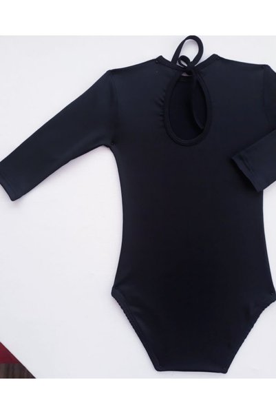 LULLY KİDS Gymnastics Ballet Training Black Girls' Swimsuit Capri Sleeve Back Drop