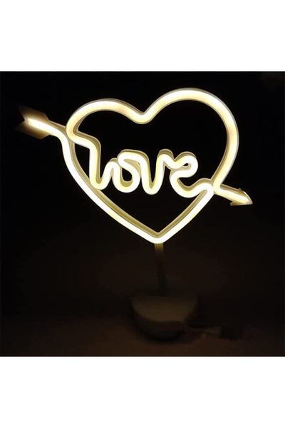 Ema Dükkan Love Yazılı Neon Led Gece Lambası Usb Pilli Dekoratif Masa Aydınla...