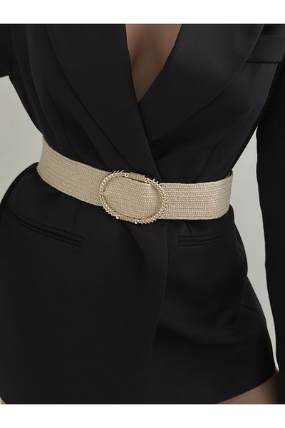 Fiori Elastic Mesh Women's Belt with Oval Buckle, Jacket Belt, Dress Belt, Shirt Belt