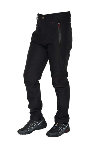 Ysf WorkWear İş Market Men's Tactical Outdoor Waterproof Black Softshell Trousers with Fleece Inside