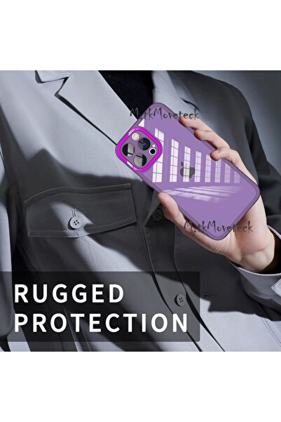 m.tk moveteck Iphone 13 Pro Kılıf Tam Kamera Korumalı Metal Parlak Çerceveli Renkli Kenarlı Köşe Korumalı Silikon