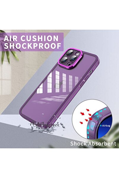 m.tk moveteck Iphone 13 Pro Kılıf Tam Kamera Korumalı Metal Parlak Çerceveli Renkli Kenarlı Köşe Korumalı Silikon