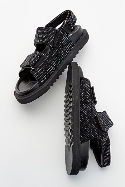 LuviShoes Mellom Černé dámské kamenné sandály