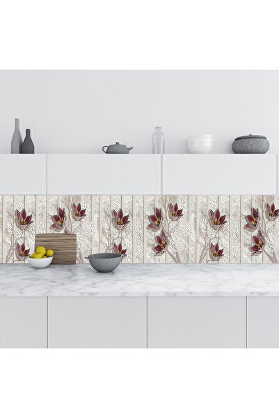 StickerArt Mutfak Tezgah Arası Folyo Fayans Kaplama Folyosu 3d Çiçekler Arkaplan 60x100 Cm