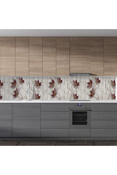 StickerArt Mutfak Tezgah Arası Folyo Fayans Kaplama Folyosu 3d Çiçekler Arkaplan 60x100 Cm