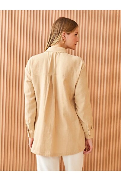 LC Waikiki Lcw Modest πουκάμισο γιακάς μονόχρωμο μακρυμάνικο oversize γυναικείο χιτώνα Muslin