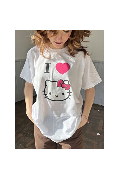 Kalic Studio I Love Hello Kitty - Футболка Beyaz