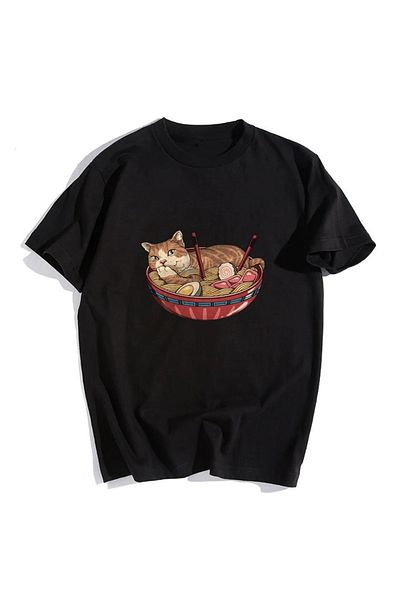 Touz Μπλουζάκι Cat On Plate Μαύρο Unisex Oversize